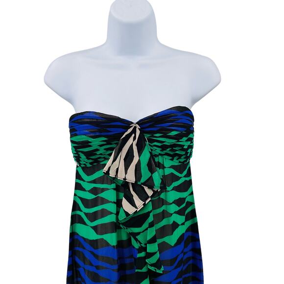 BCBGMaxAzria Green/Blue/White Printed Evergrenco Strapless Dress Womens Size 0 - Picture 3 of 16